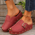 Summer Fish Mouth Wedges Sandals With Rivet Buckle Design Fashion Thick Bottom Slippers For Women Outdoor Non-slip Slides