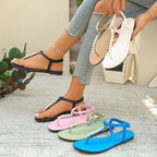 Pearl Thong Sandals Summer Fashion T-Strap Flat Sandals With Elastic Band Beach Shoes For Women