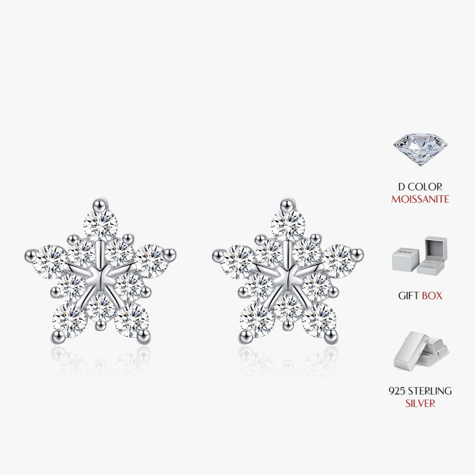D Color Moissanite Dazzling Snowflake Stud Earrings