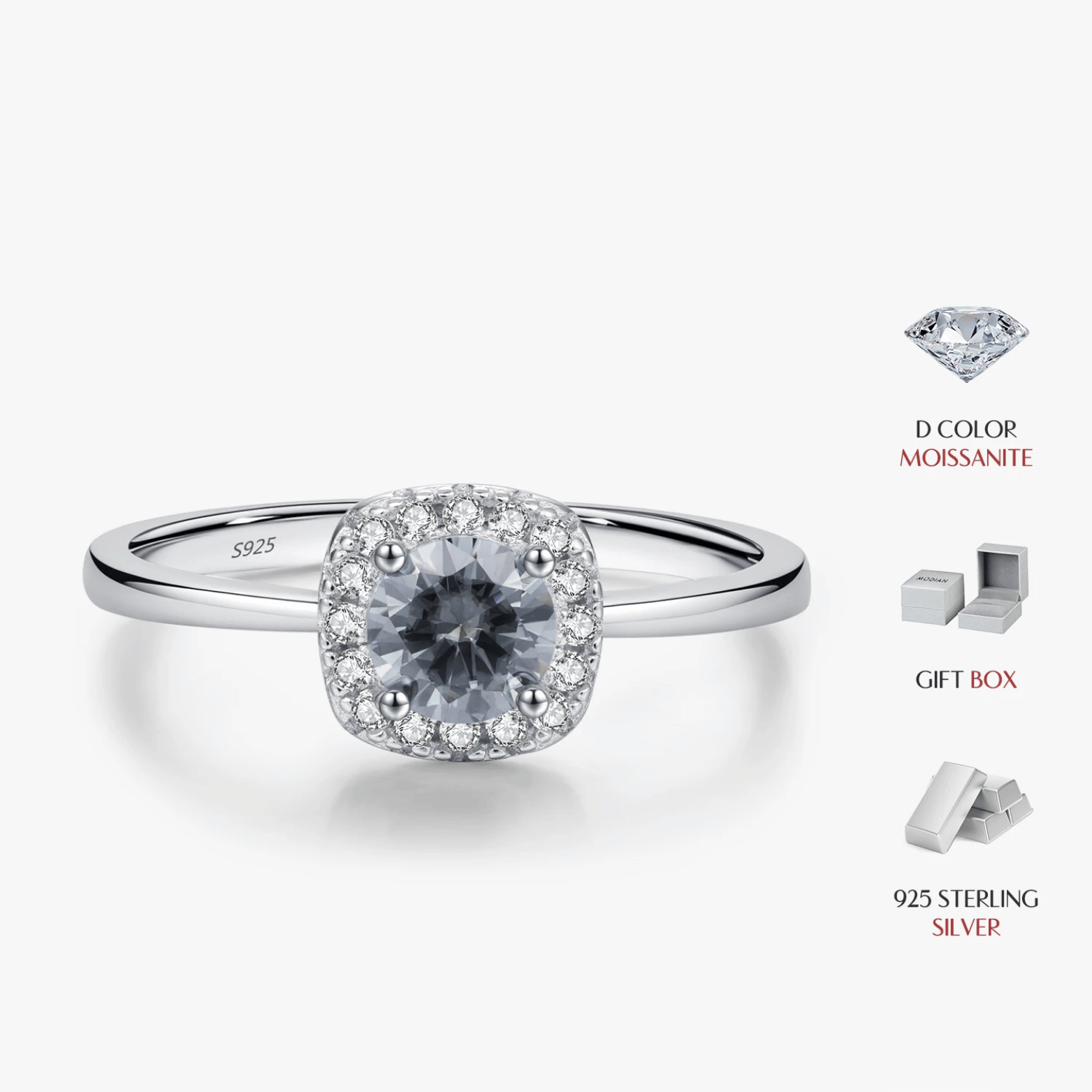 Gray Moissanite Square Halo Wedding Ring