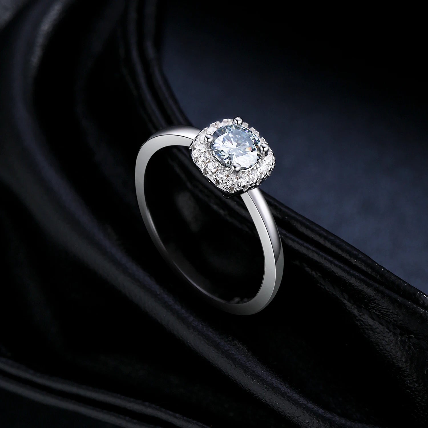 Gray Moissanite Square Halo Wedding Ring