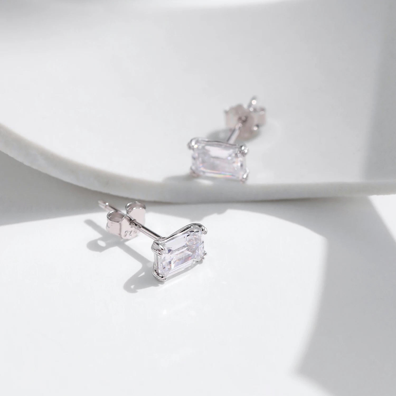 Simple Emerald Cut CZ Hypoallergenic Wedding Stud Earrings