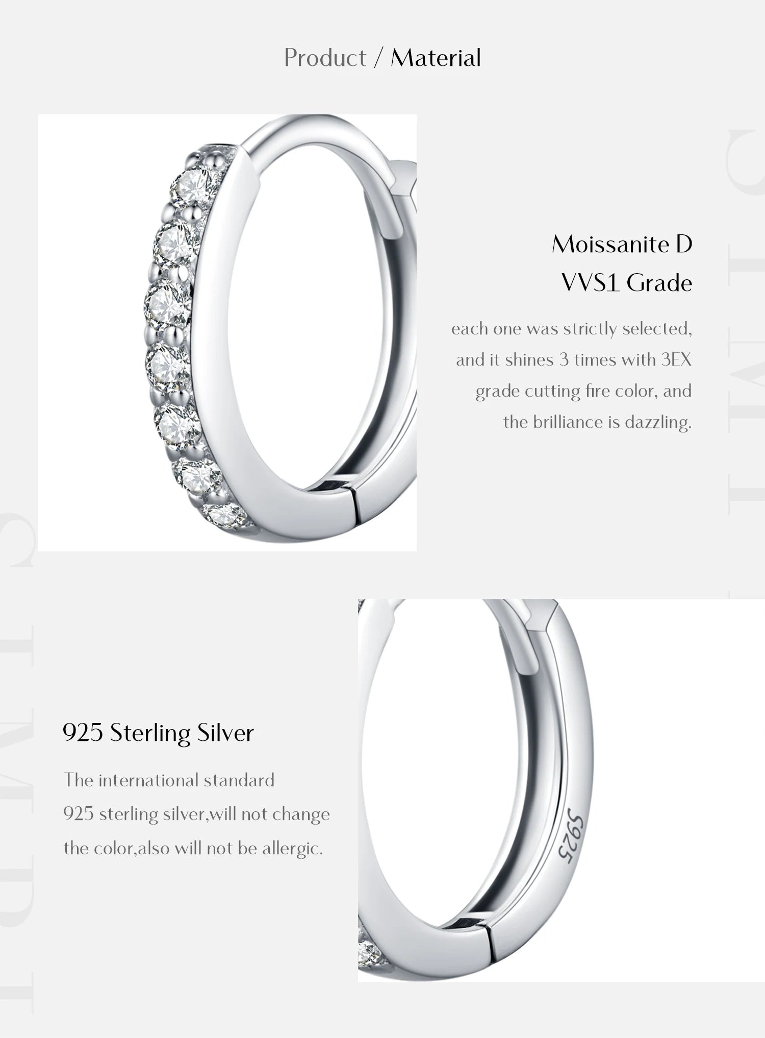 D Color Moissanite Classic Sparkling Circle Hoop Earrings