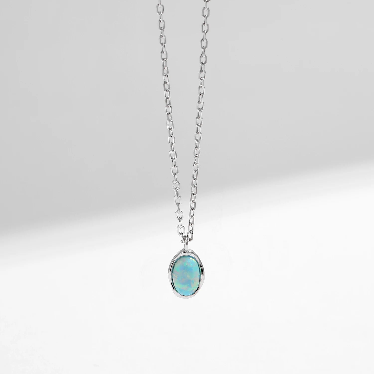 Vintage Irregular Wave Opal Solitaire Pendant Necklace