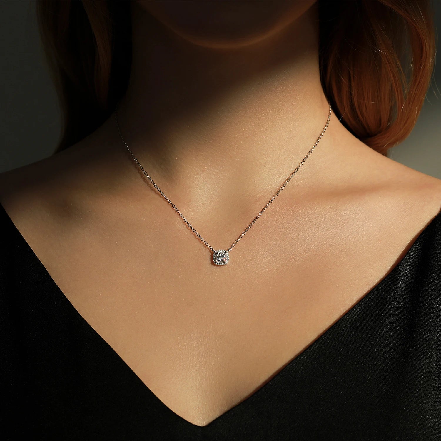 D Color Moissanite Halo Anniversary Pendant Necklace