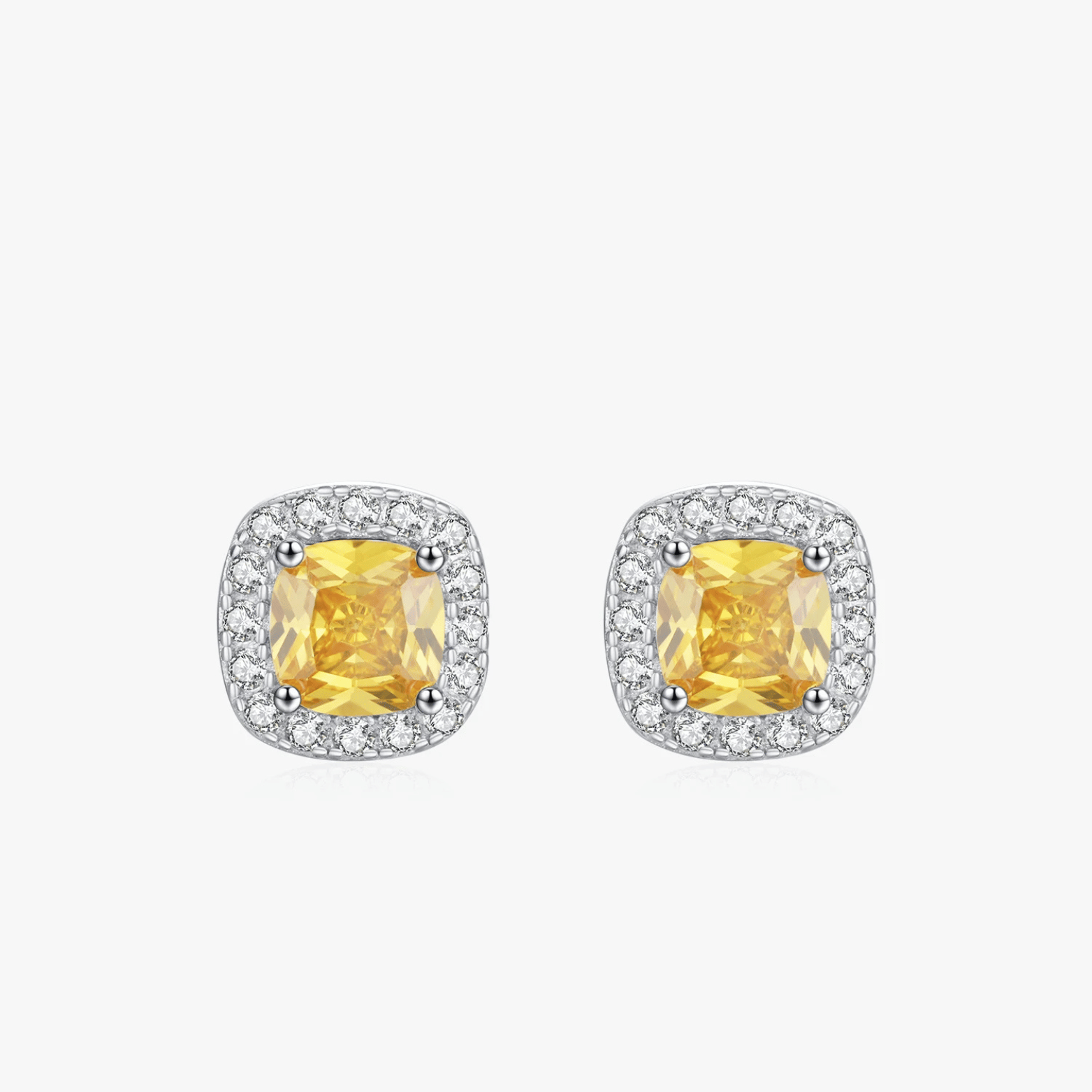 Yellow Sparkling CZ Platinum Plated Wedding Stud Earrings